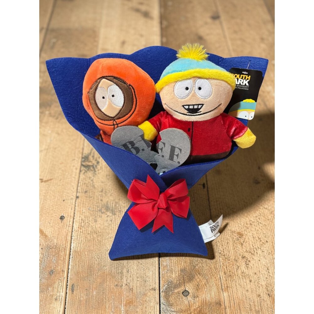 South Park Plush Bouquet With Kenny & Cartman Characters Blue Wrap Red Bow Offic